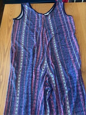 LulaRoe Sleeveless Printed Jumpsuit in Purple/Pink
